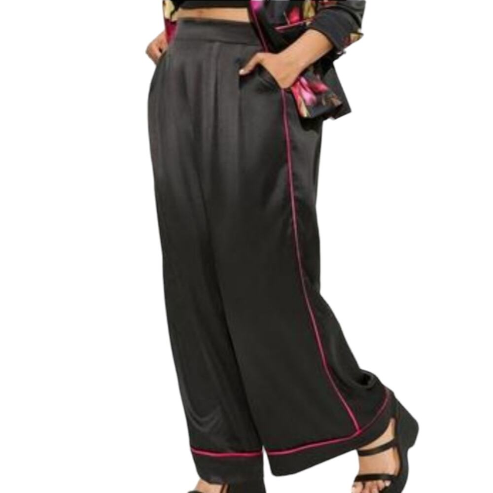NWT Torrid Pants Womens Size 2X Tall Black Pink Wide Leg Satin Palazzo Flowy